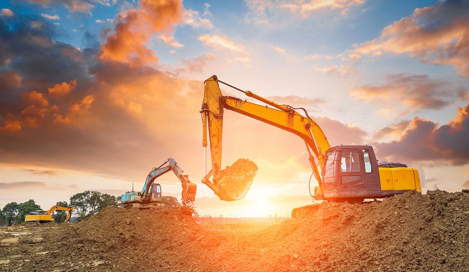 excavators on a job site